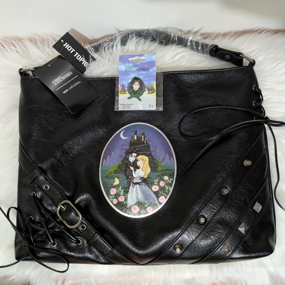 Her Universe Edward Scissorhands Hobo Bag Purse & Loungefly Enamel Pin New!